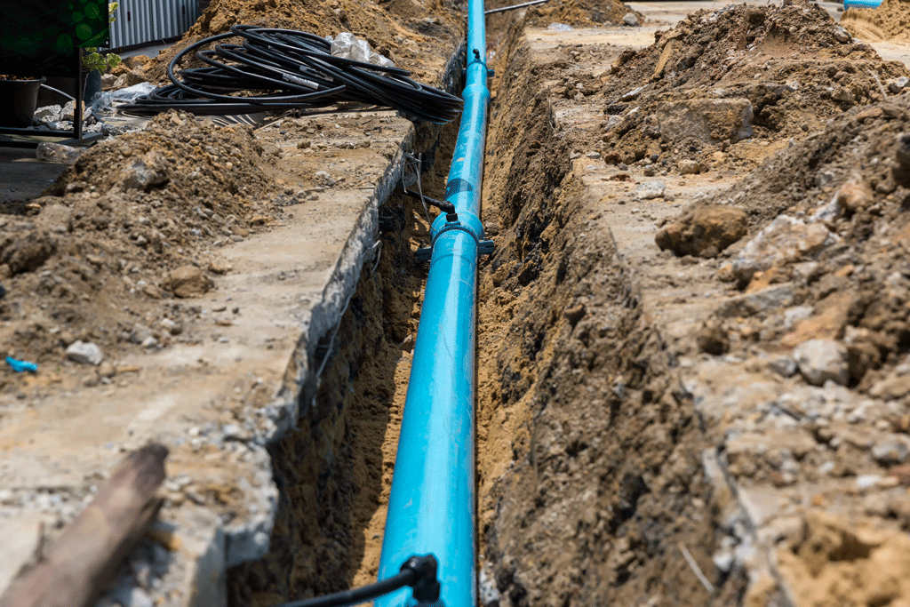 water line hole dug out with blue water line sewer and water line repair katy tx sugarland tx 